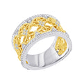 Two Tone Milgrain And Diamond Wide Fashion Ring