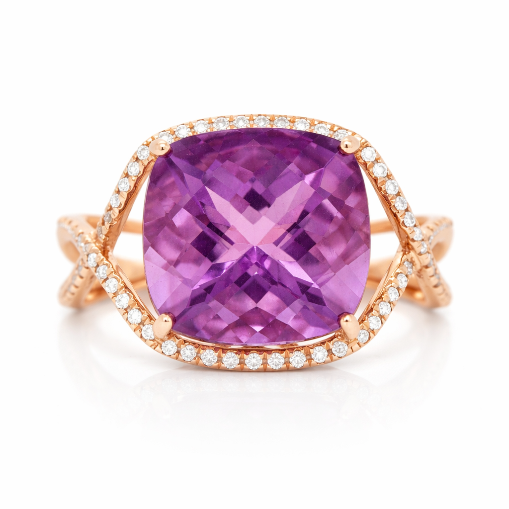Rose Gold Amethyst and Diamond Ring
