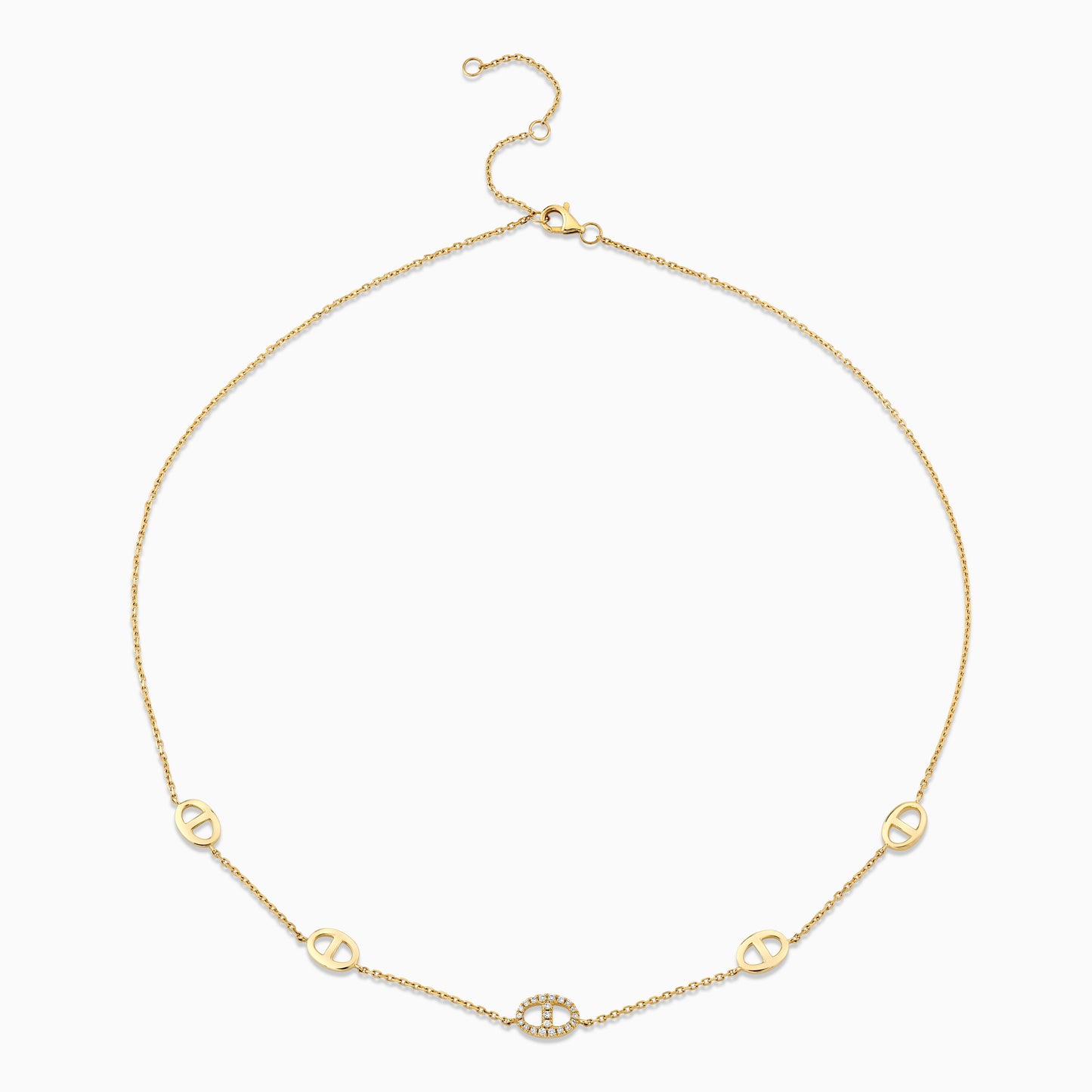 14K Yellow Gold Pave Achor Link Station Necklace