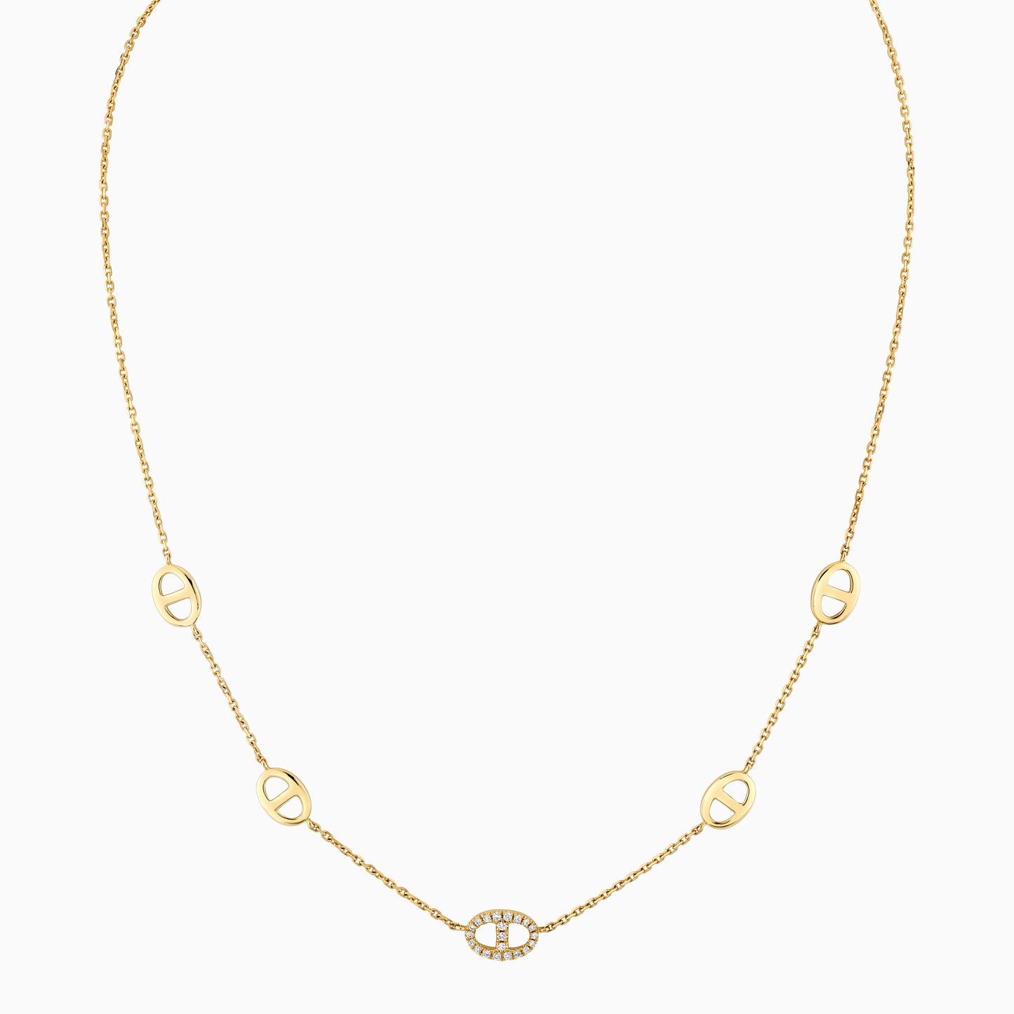 14K Yellow Gold Pave Achor Link Station Necklace