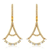 14K Yellow Gold Round Diamond & Baguette Dangle Earrings