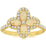 14K Yellow Gold Opal & Diamond Clover Ring