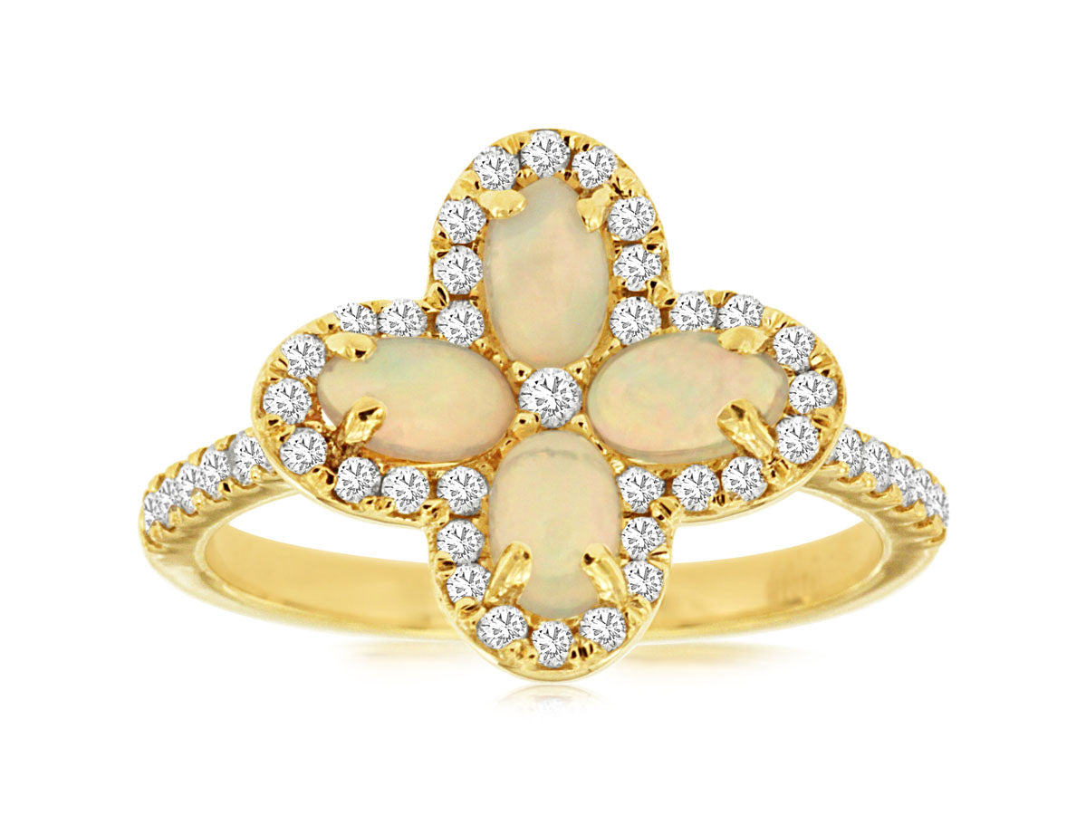 14K Yellow Gold Opal & Diamond Clover Ring