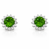 White Gold Chrome Diposide and Diamond Stud Earrings
