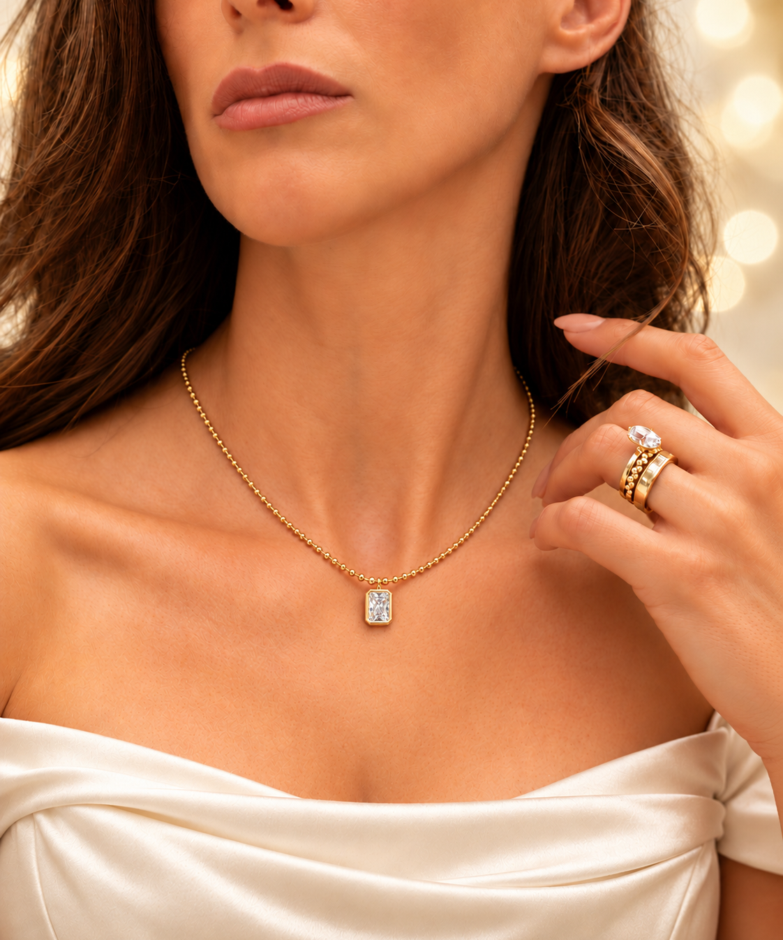 1ct Emerald Cut Diamond Bezel Pendant Necklace