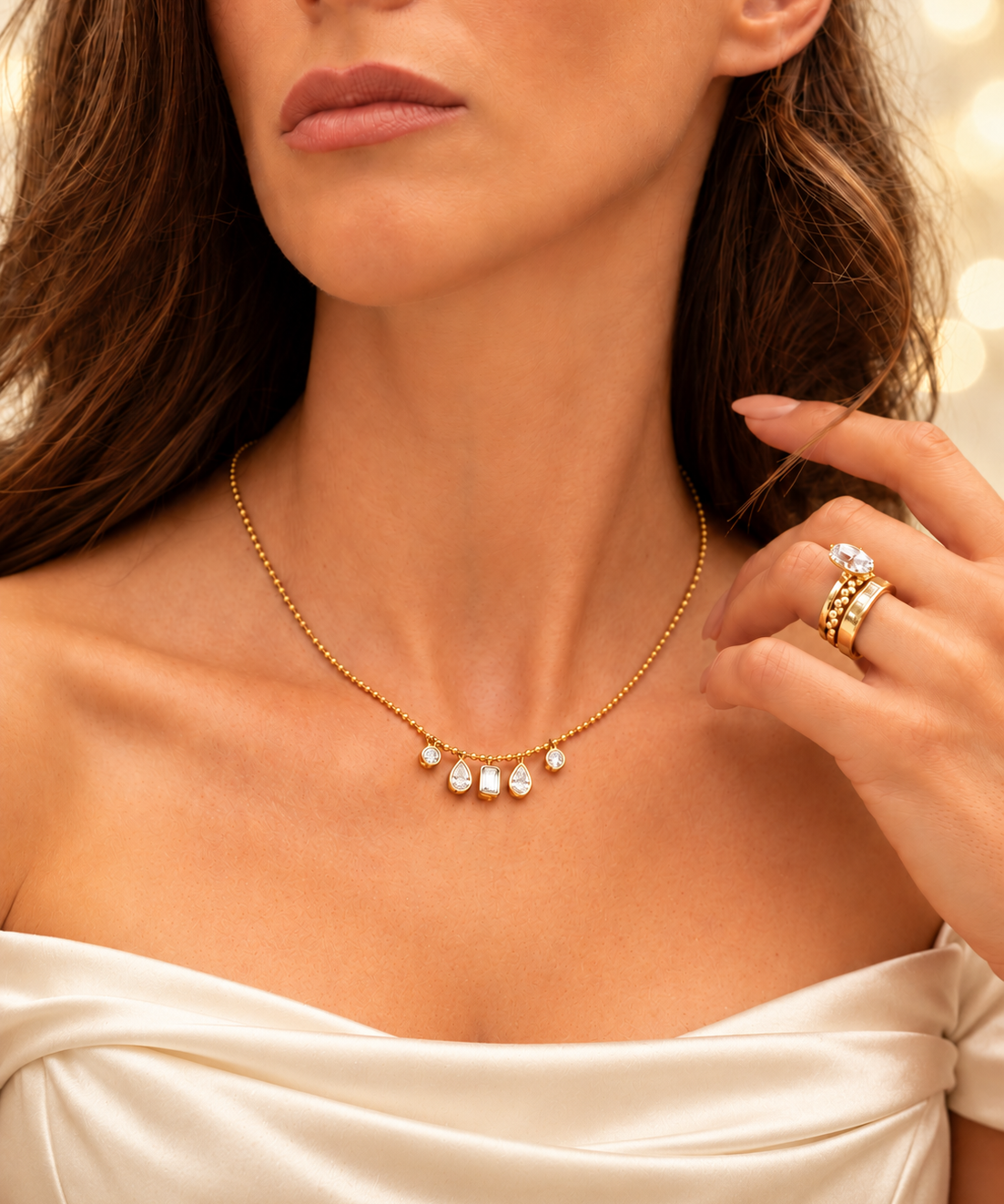 Multi-Shape Diamond Bezel Drop Necklace