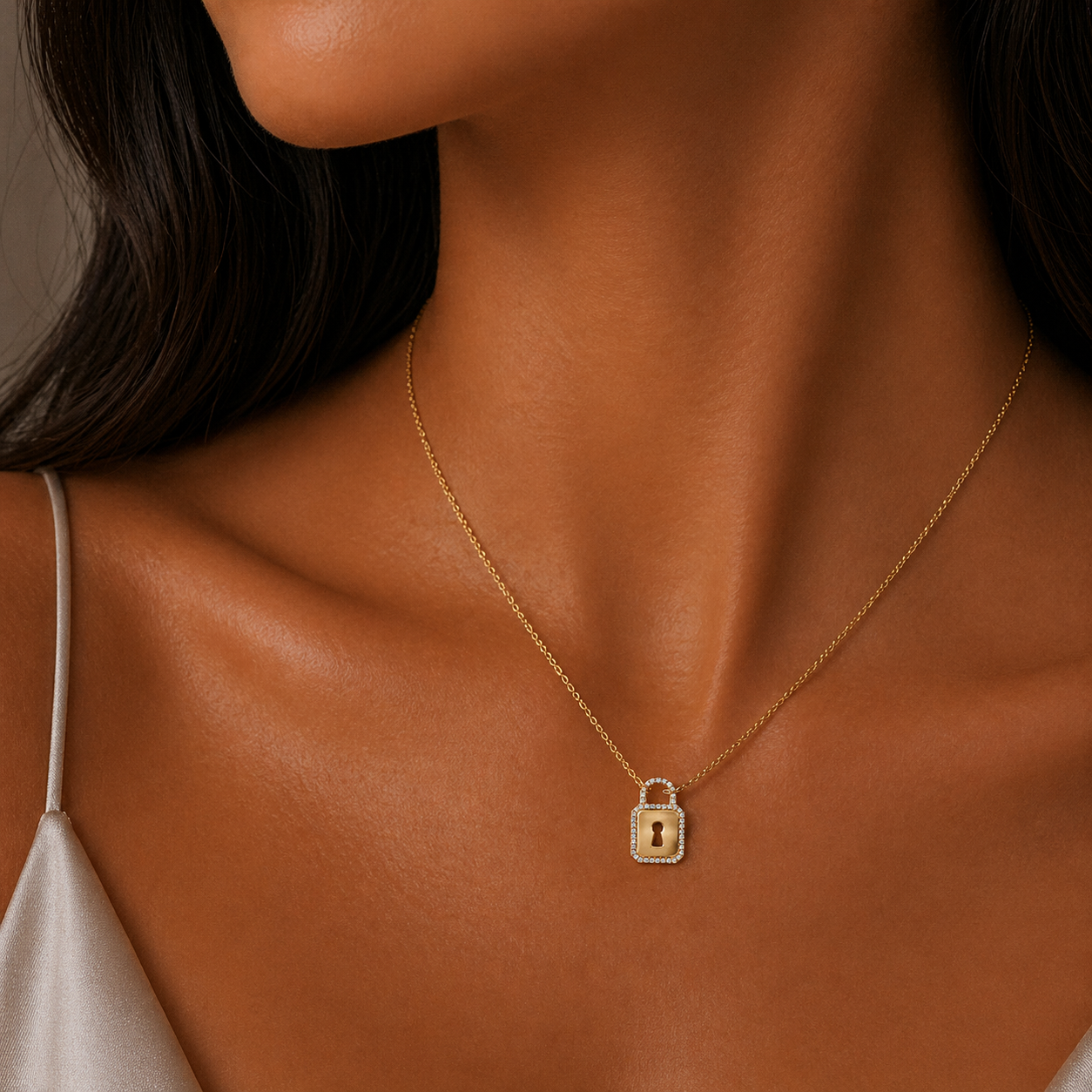 Yellow Gold Diamond Lock Pendant