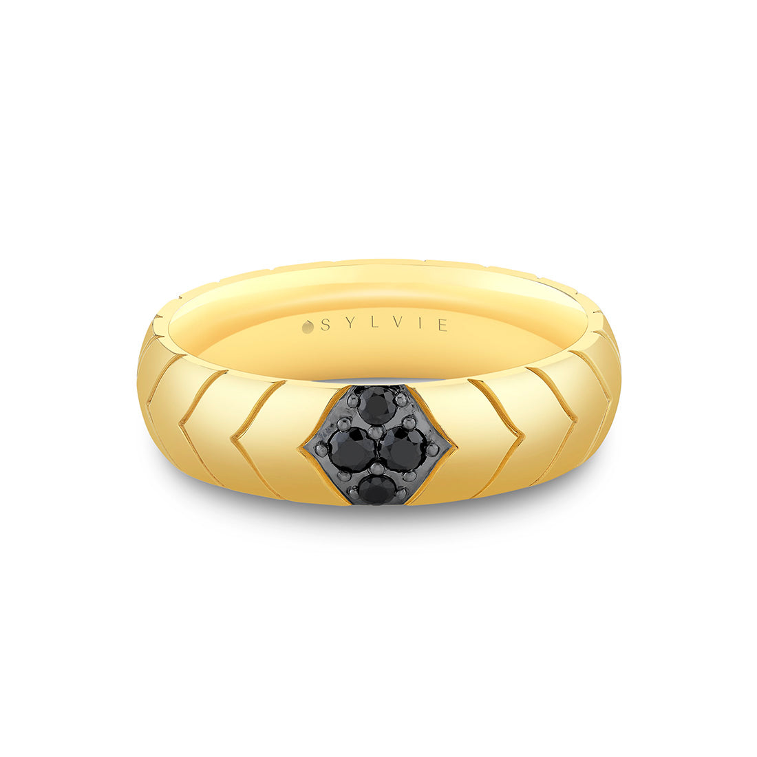 Shell Apex Polished Men's Band with Black Diamonds - Colton