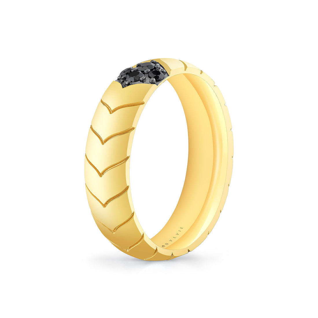 Shell Apex Polished Men's Band with Black Diamonds - Colton