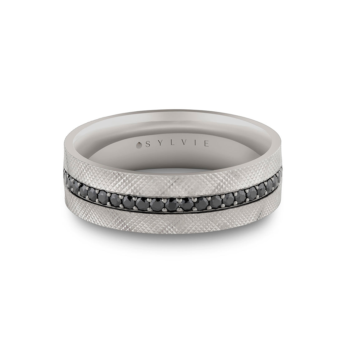 Heritage Knurled Men's Band with Black Diamond Center Channel - Dominic
