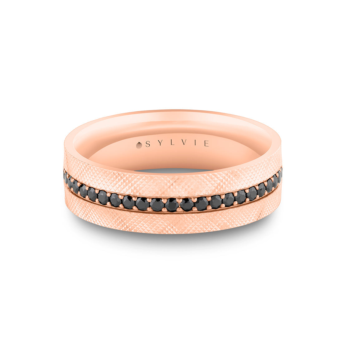 Heritage Knurled Men's Band with Black Diamond Center Channel - Dominic