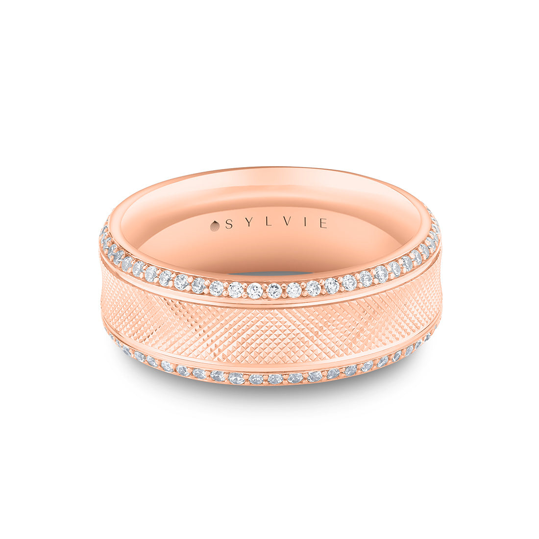 Heritage Concave Knurled Men's Band with Polished Grooves - Amari
