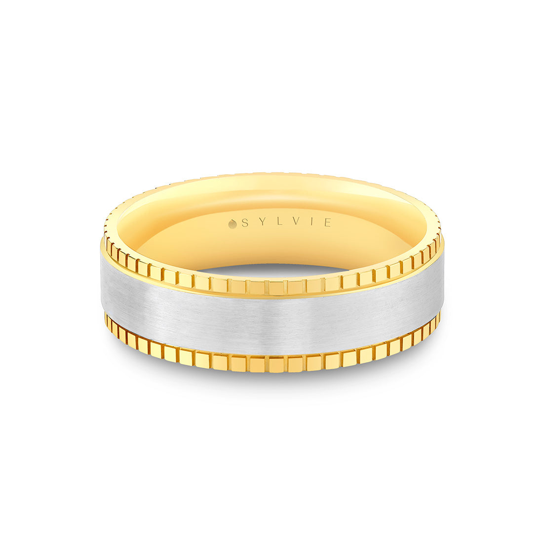 Heritage Knurled Center Channel Men's Band with Double Groove Lines and Milgrain Edges - Xerxes