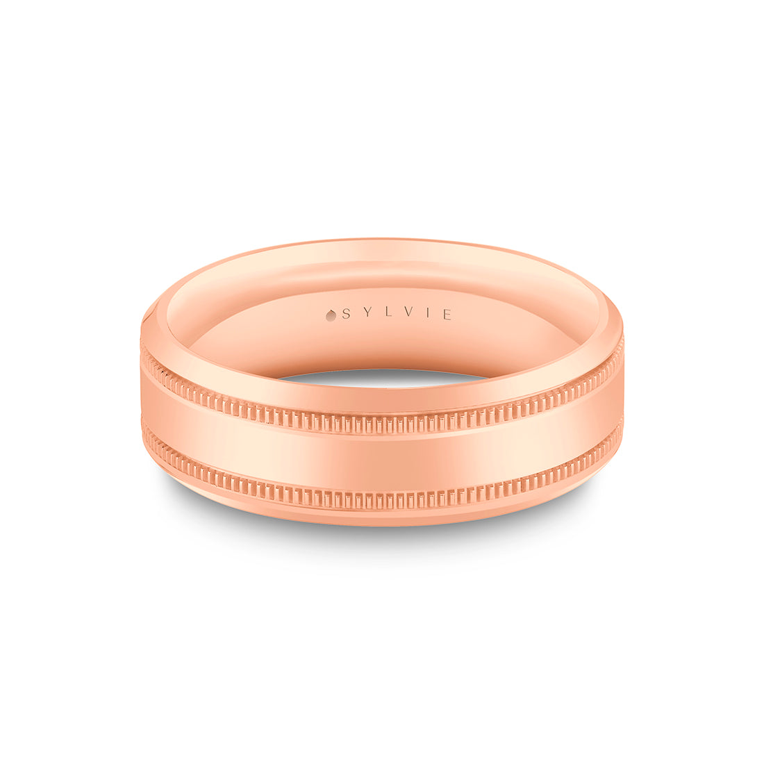 Heritage Brushed Center Channel Men's Band with Double Milgrain Groove Lines - Zorion