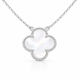 White Gold Mother of Pearl Clover Necklace