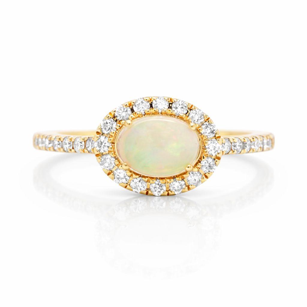 Yellow Gold Opal and Diamond Ring