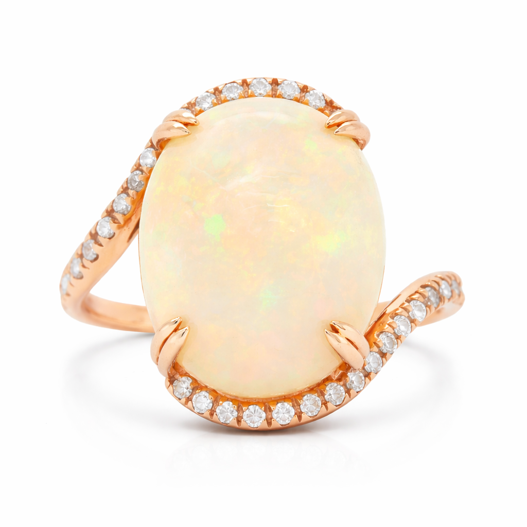 Rose Gold Opal and Diamond Bypass Ring