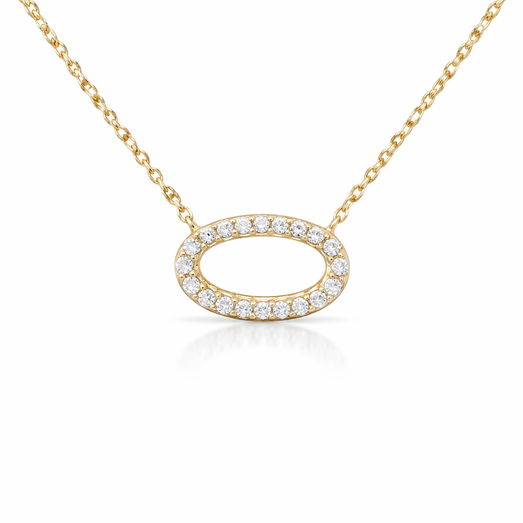 Yellow Gold Oval Pave Diamond Pendant