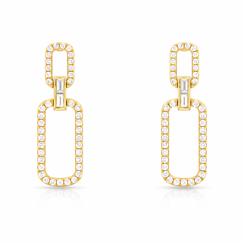 Yellow Gold Diamond Paperclip Dangle Earrings