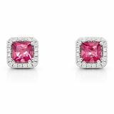 White Gold Pink Tourmaline and Diamond Earrings