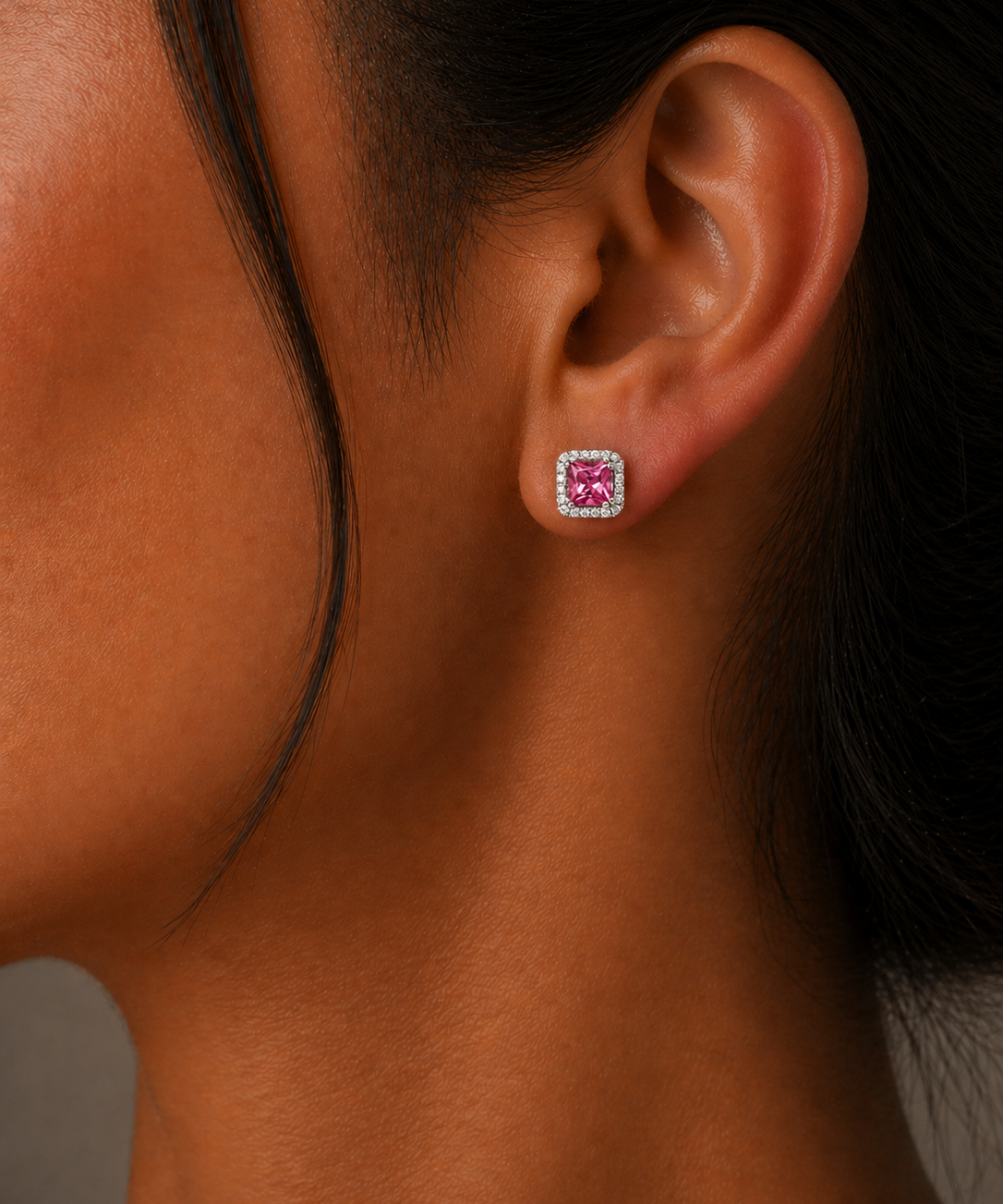 White Gold Pink Tourmaline and Diamond Earrings