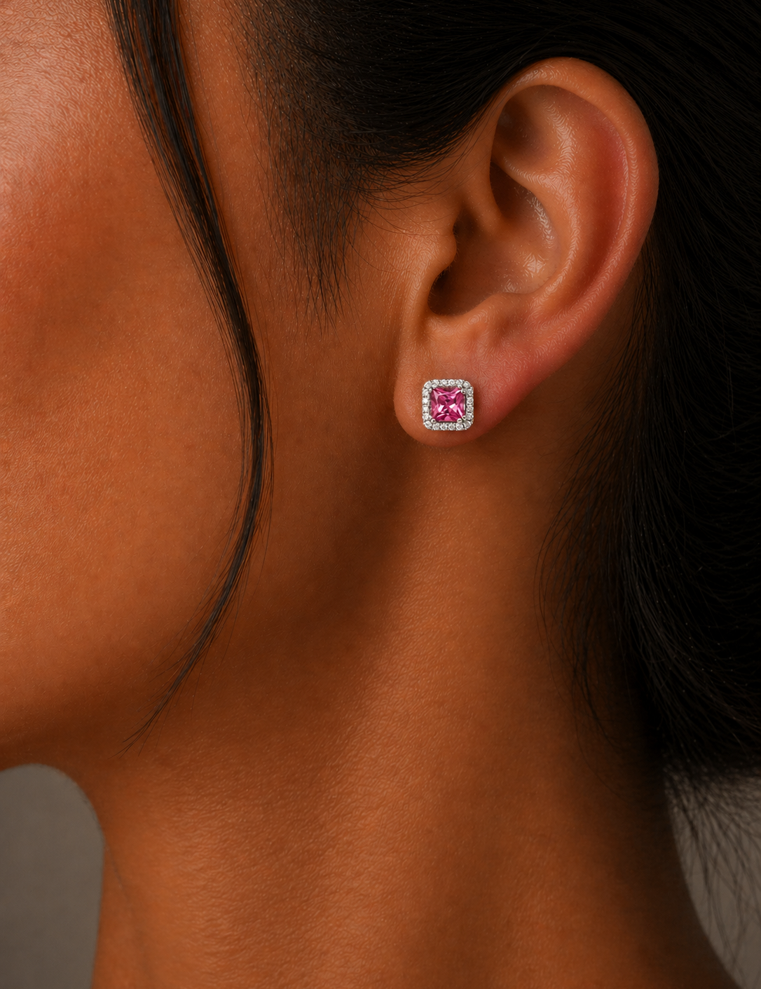 White Gold Pink Tourmaline and Diamond Earrings