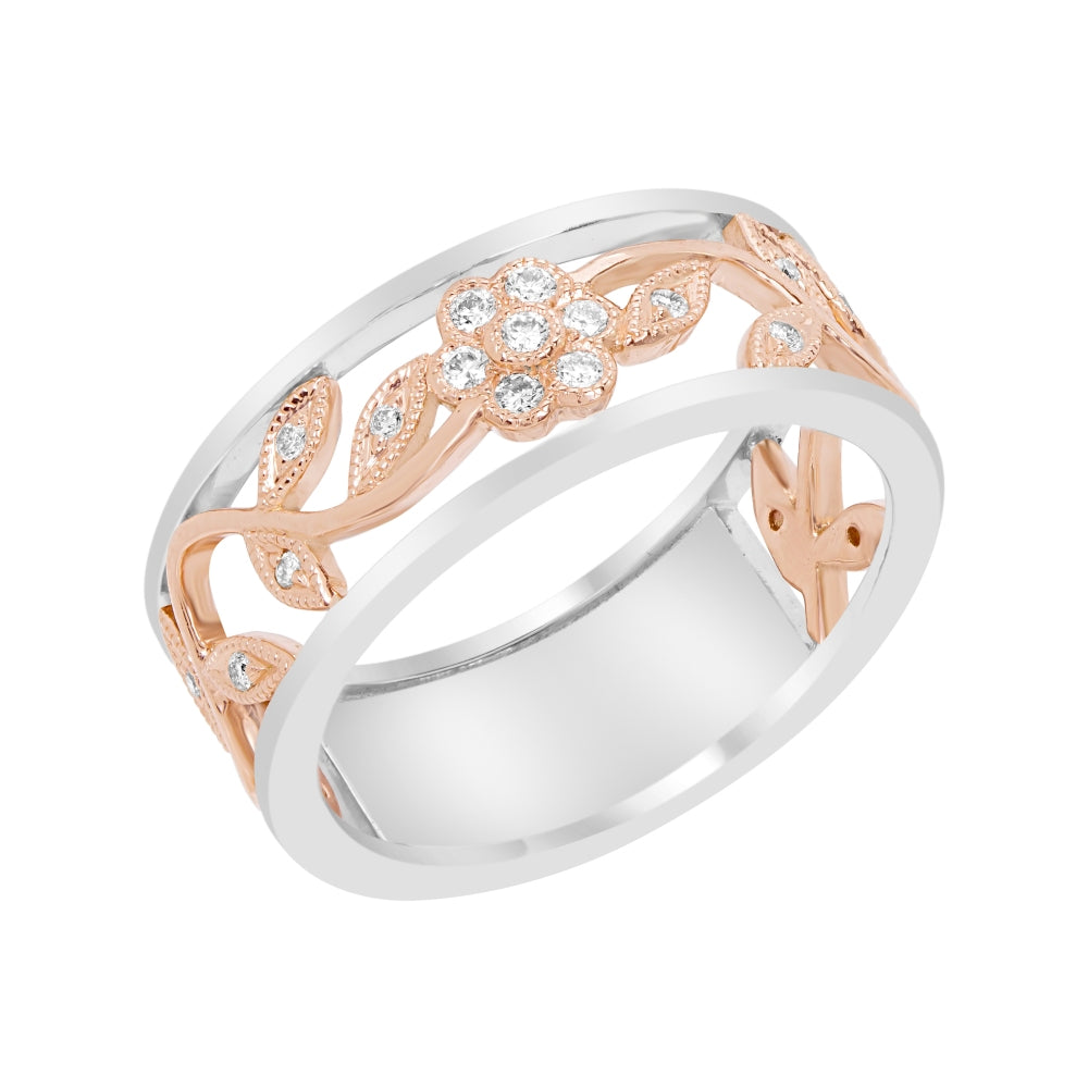 14K White And Rose Gold Nature Inspired Diamond Fashion Ring