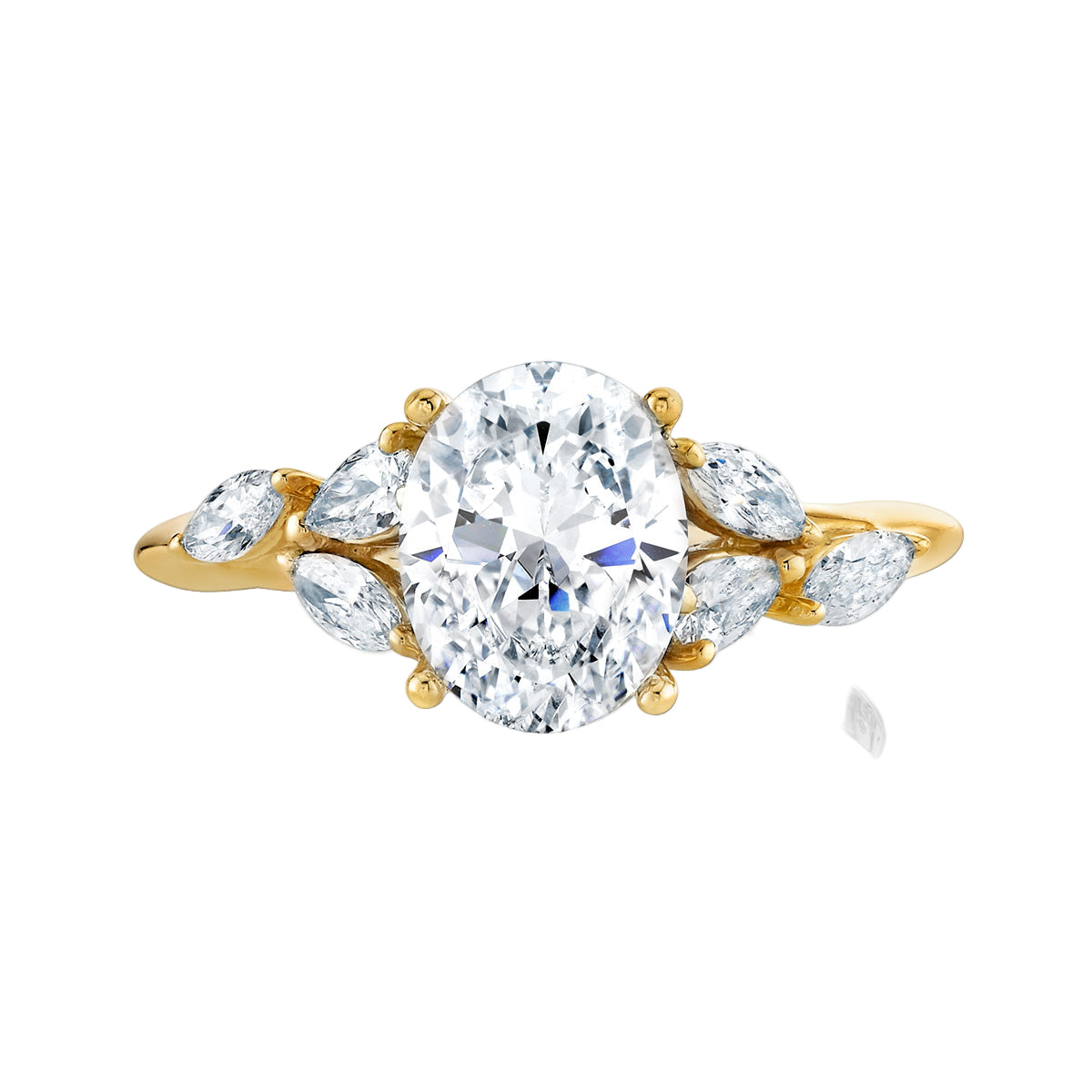 14K Yellow Gold Oval And Marquise Diamond Engagement Ring