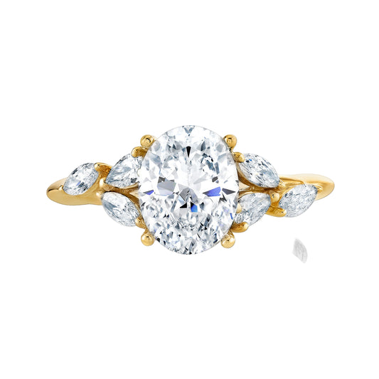 14K Yellow Gold Oval And Marquise Diamond Engagement Ring