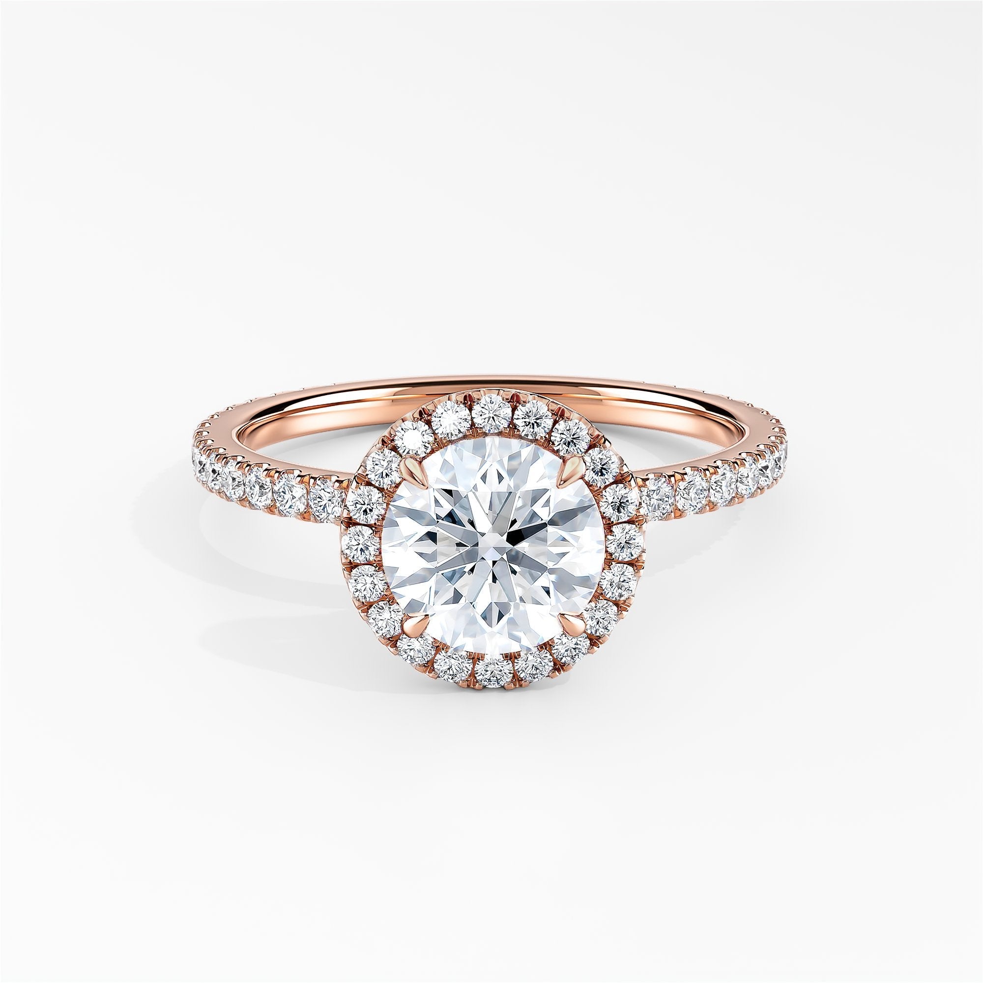 Round Diamond Classic Halo Engagement Ring With Pave Shank
