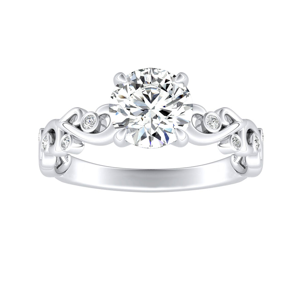 Round Diamond Nature Inspired Engagement Ring With Bezel Set Accents
