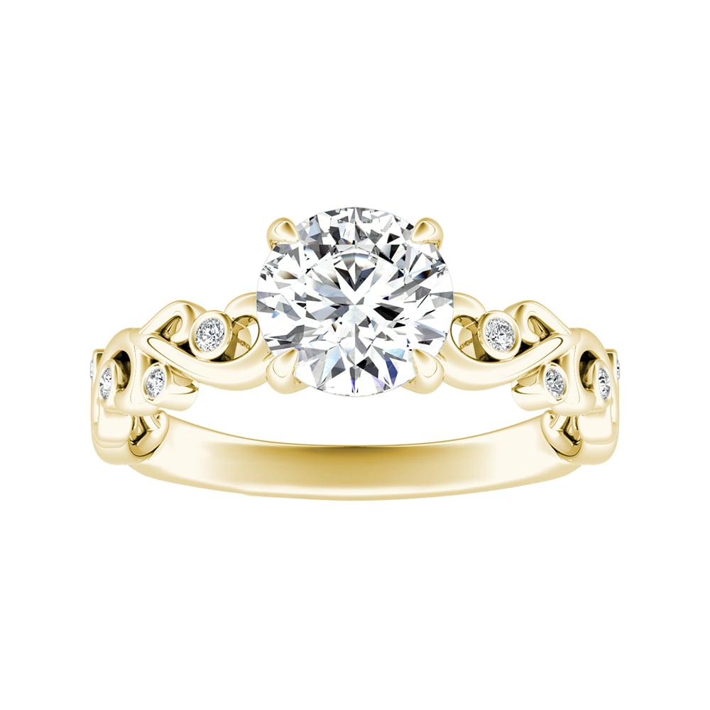 Round Diamond Nature Inspired Engagement Ring With Bezel Set Accents