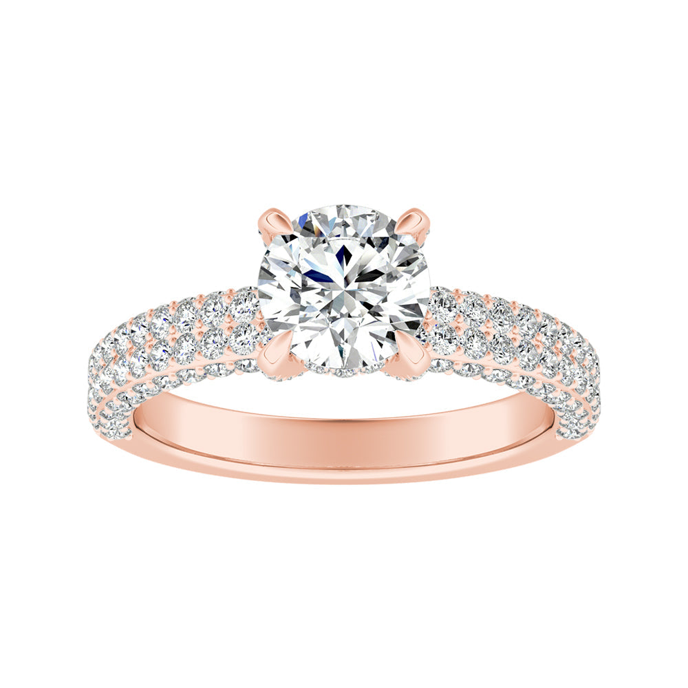 Round Diamond Engagement Ring With Hidden Halo And Micropave Sides