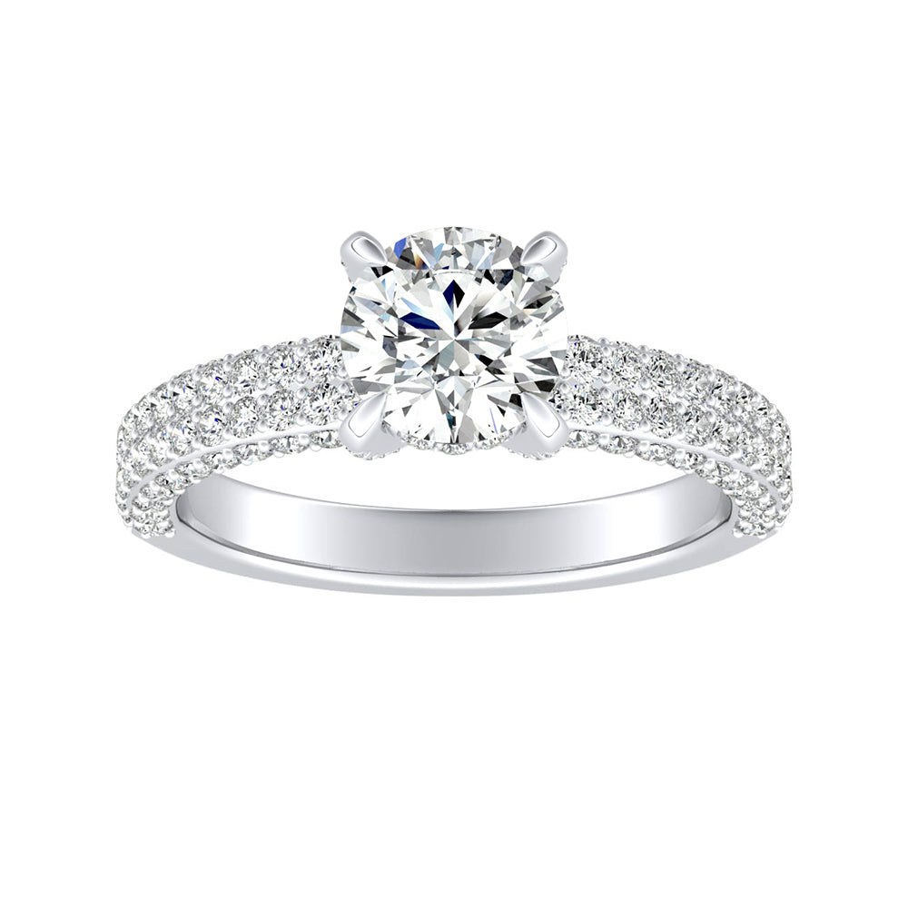 Round Diamond Engagement Ring With Hidden Halo And Micropave Sides