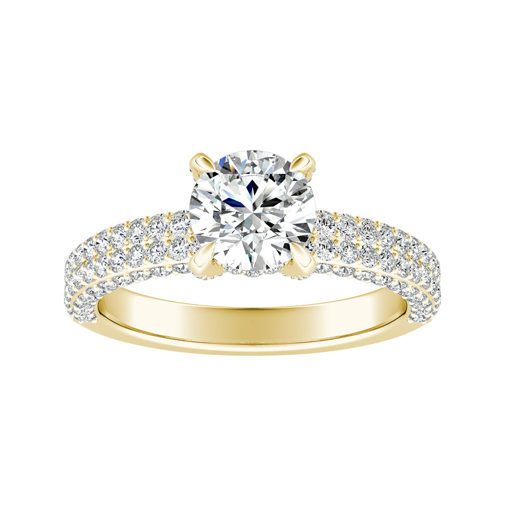 Round Diamond Engagement Ring With Hidden Halo And Micropave Sides