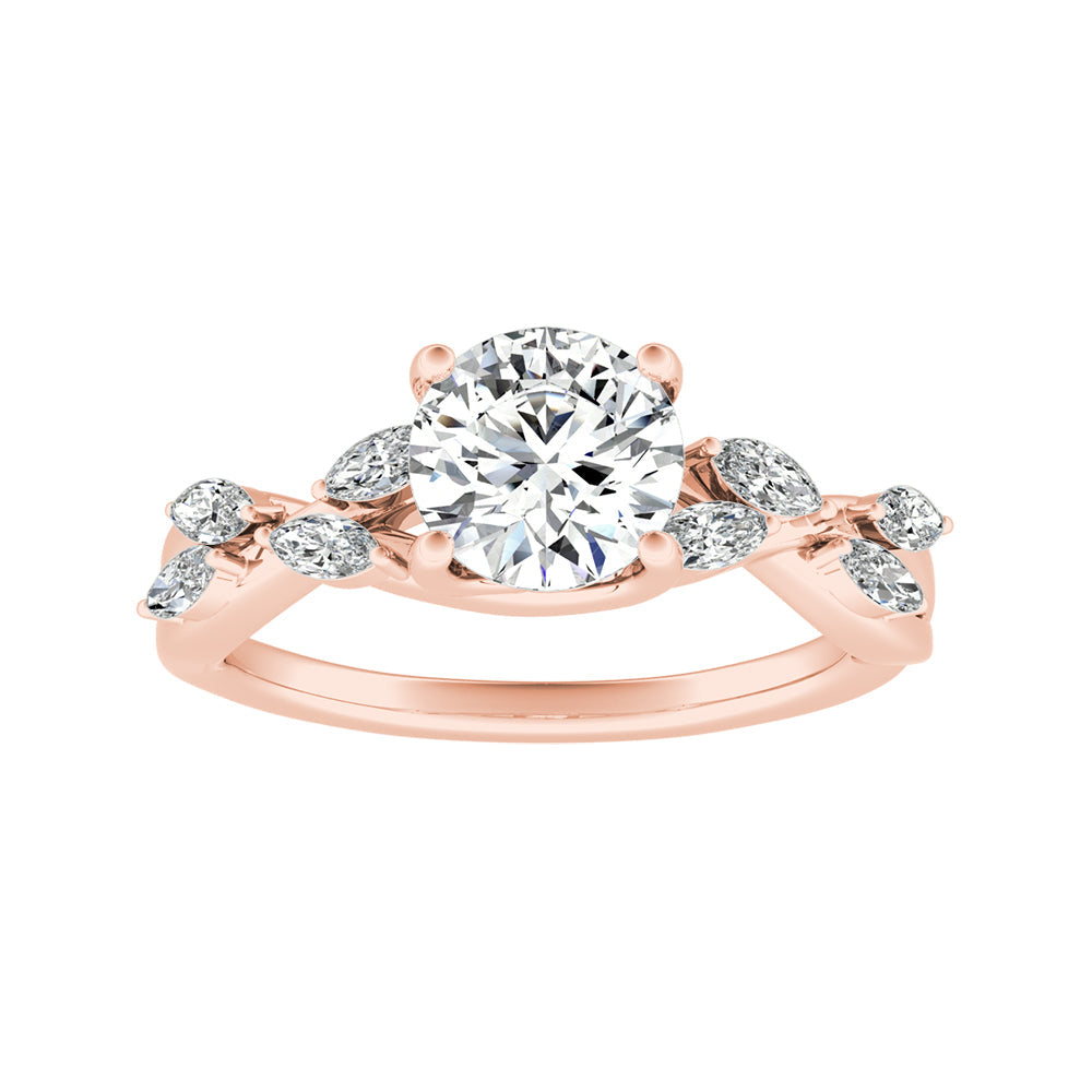 Round Diamond Nature Inspired Vine Engagement Ring With Marquise Diamond Accents