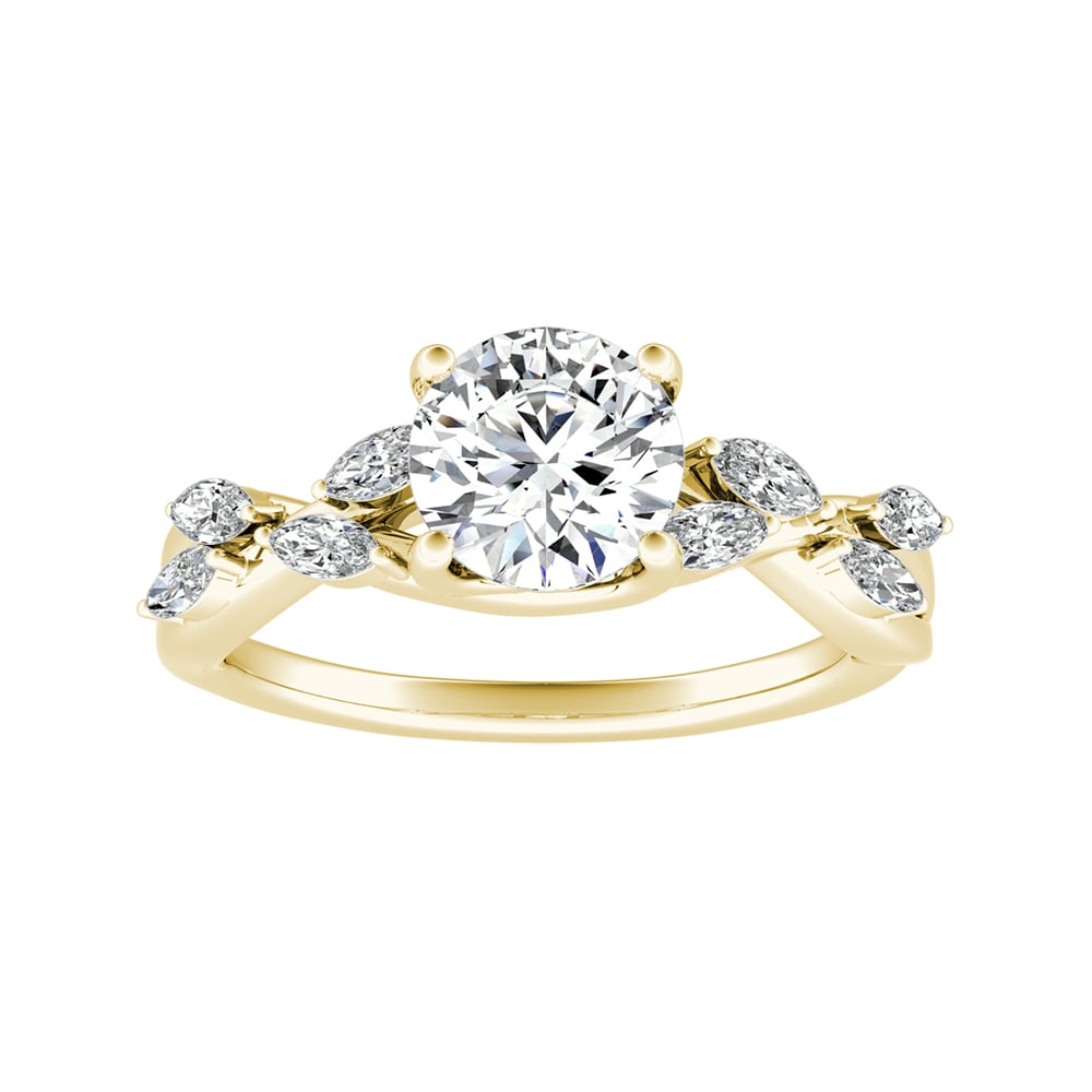 Round Diamond Nature Inspired Vine Engagement Ring With Marquise Diamond Accents