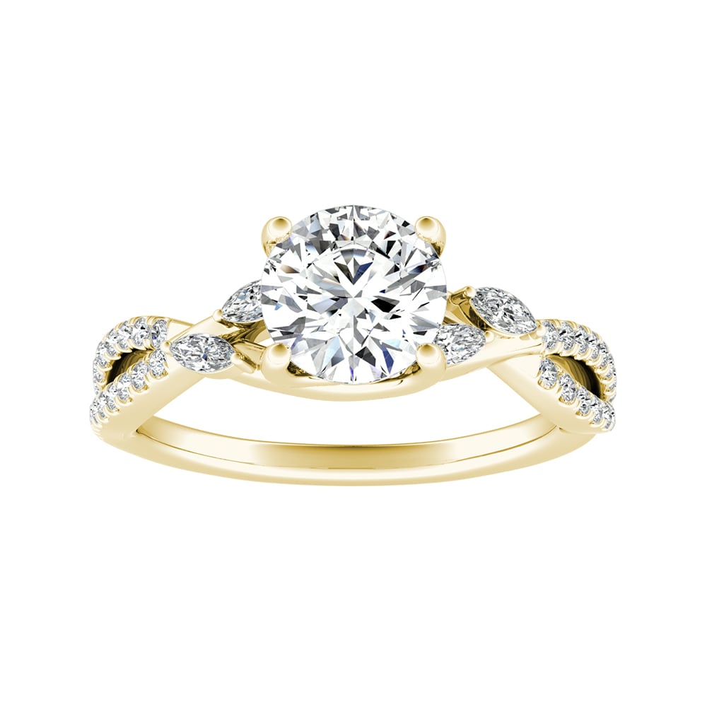 Round Diamond Vine Inspired Engagement Ring With Marquise and Pave Accent Diamonds