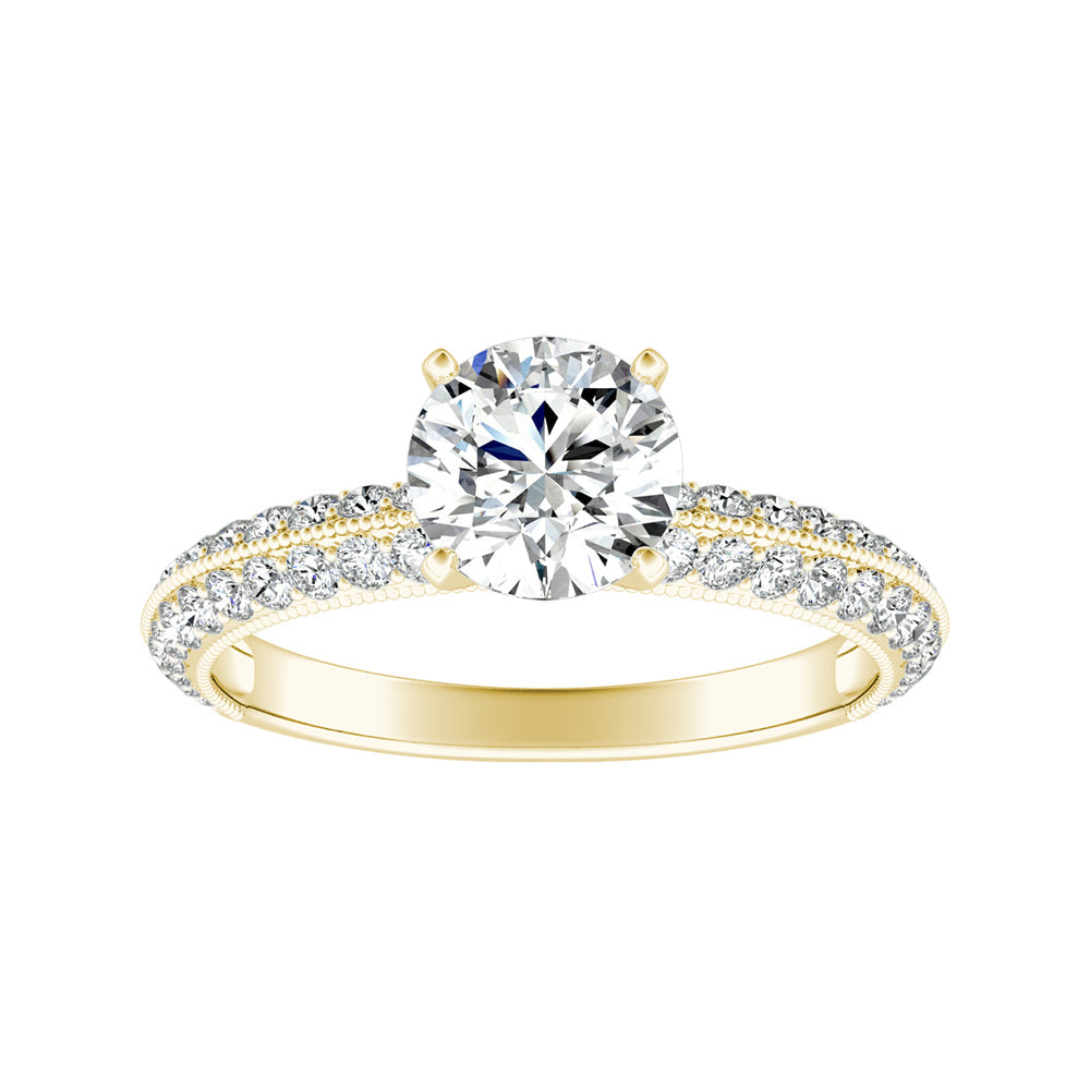 Round Diamond Two Row Pave Engagement Ring With Milgrain Detailing