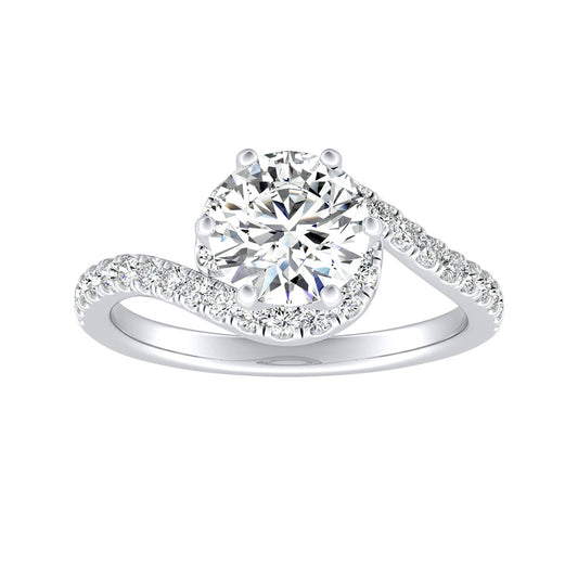Round Diamond Wave Engagement Ring With Pave Diamonds