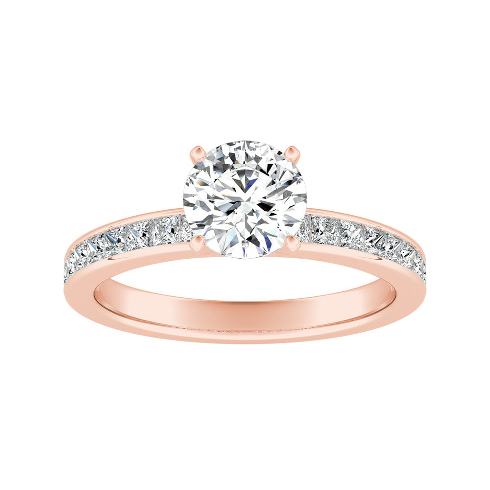 Round Diamond Engagement Ring With Channel Set Princess Cut Diamonds