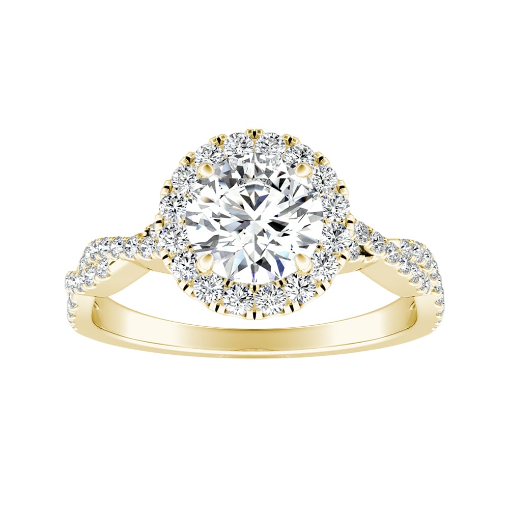 Round Diamond Halo Engagement Ring With Twisted Sides