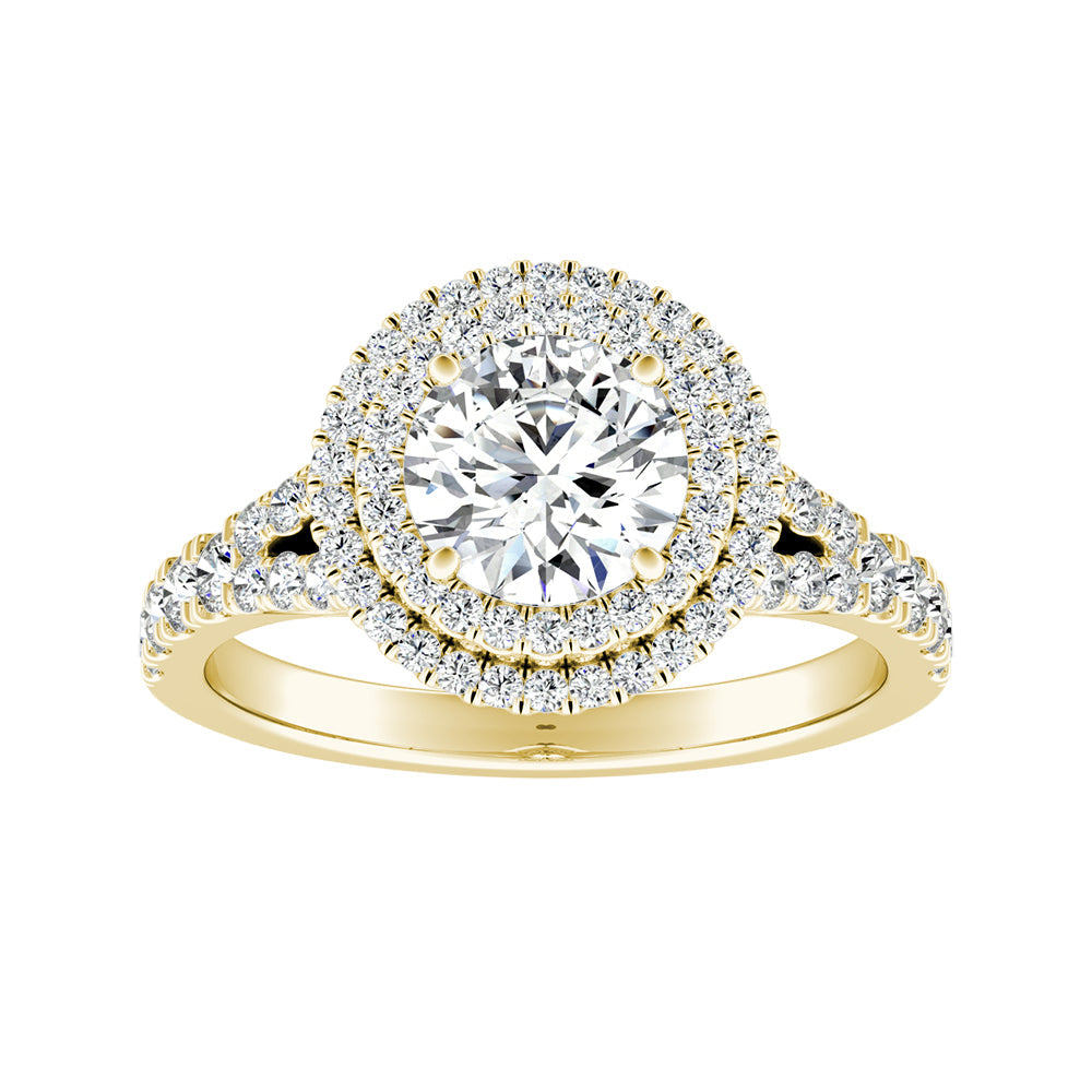 Round Diamond Double Halo Split Shank Engagement Ring