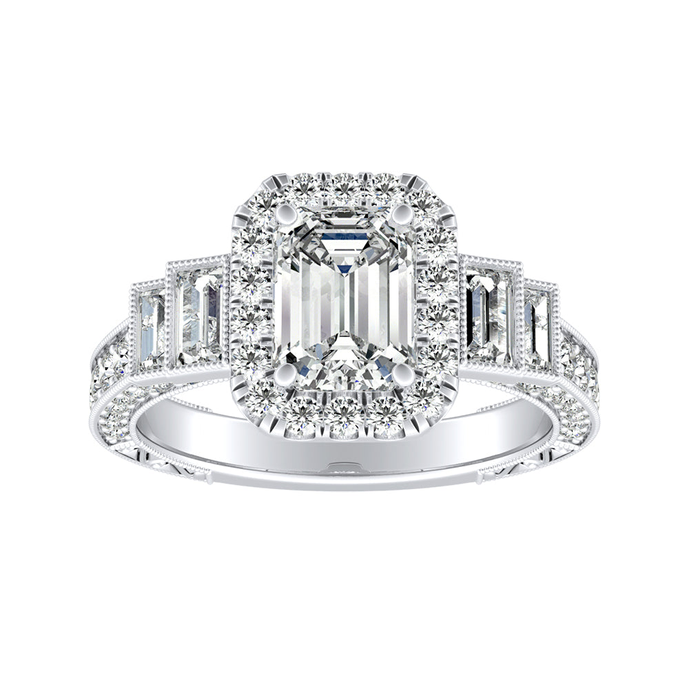 Emerald Cut Halo Vintage Inspired Engagement Ring