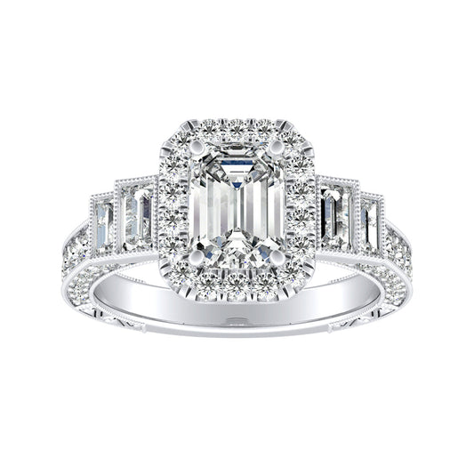 Emerald Cut Halo Vintage Inspired Engagement Ring