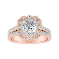 Round Diamond Halo Floral Inspired Split Shank Engagement Ring