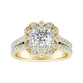 Round Diamond Halo Floral Inspired Split Shank Engagement Ring