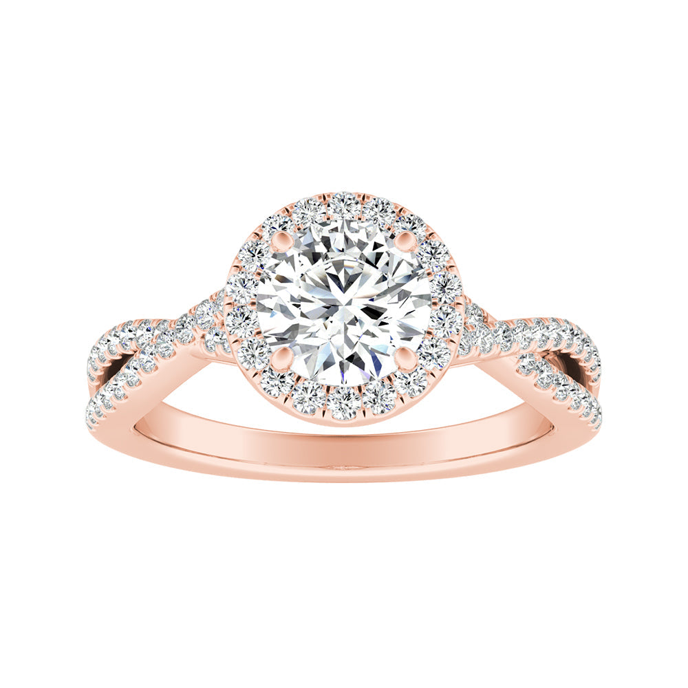 Round Diamond Halo Engagement Ring With Pave Braided Shank