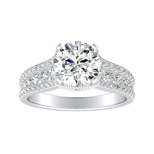 Round Diamond Engagement Ring With Channel and Pave Set Accent Diamonds