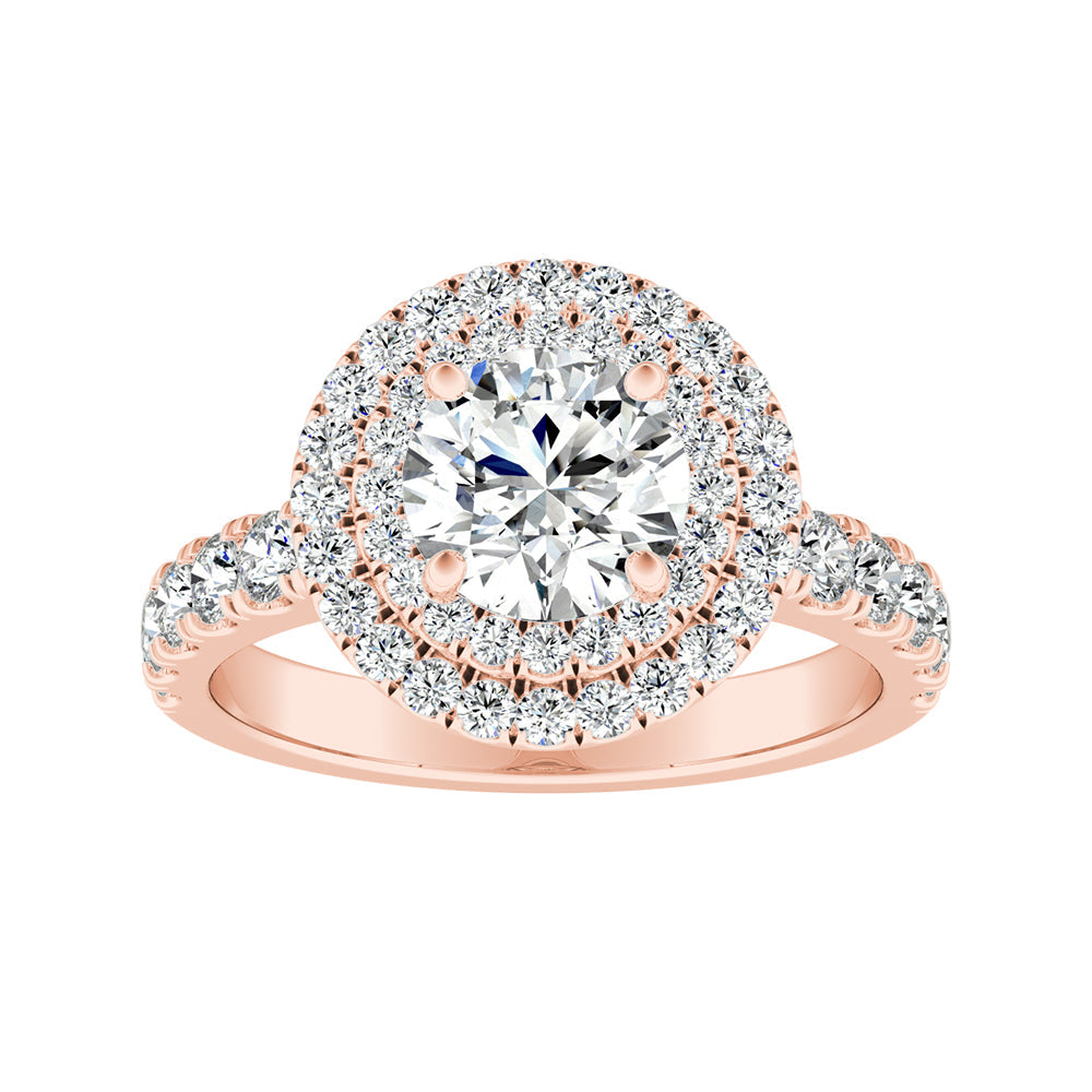 Round Diamond Double Halo French Cut Engagement Ring